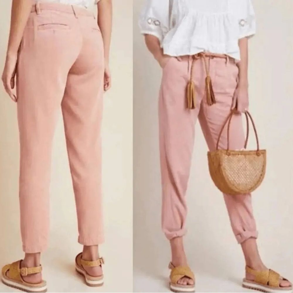 Anthropologie Scout Slim Pleated Pants in Pale Pink Size 32 | 14 Casual Trouser